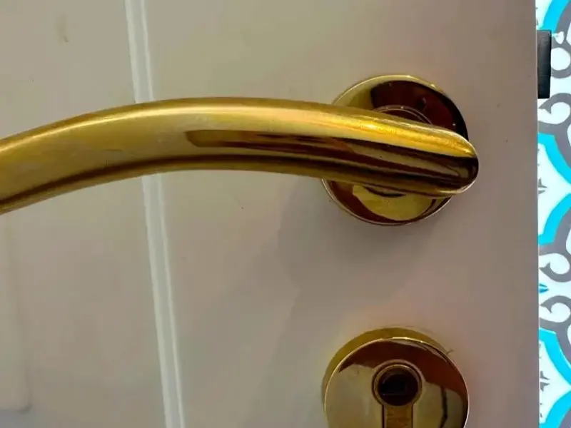 Manilla dorada y bombín nuevos en puerta lacada